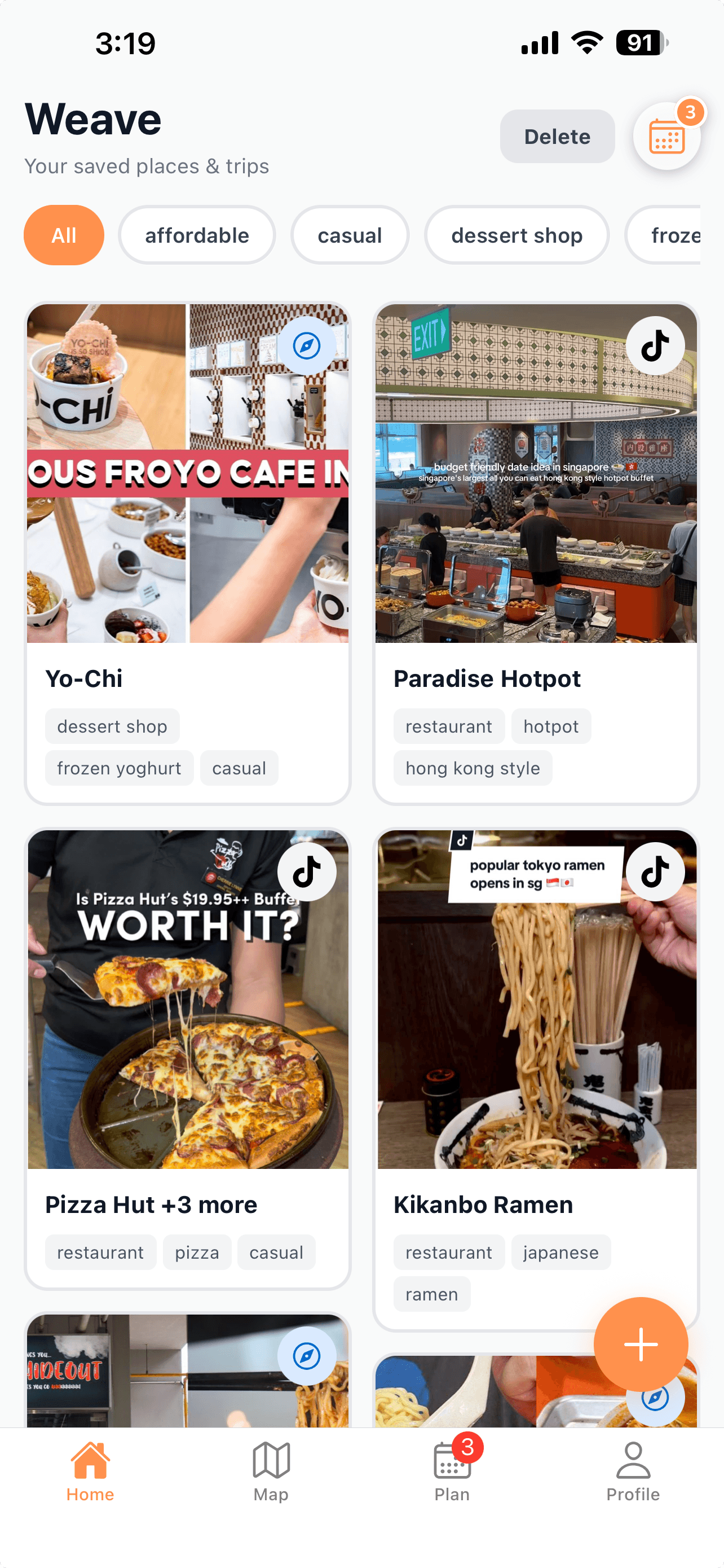 Weave app home screen